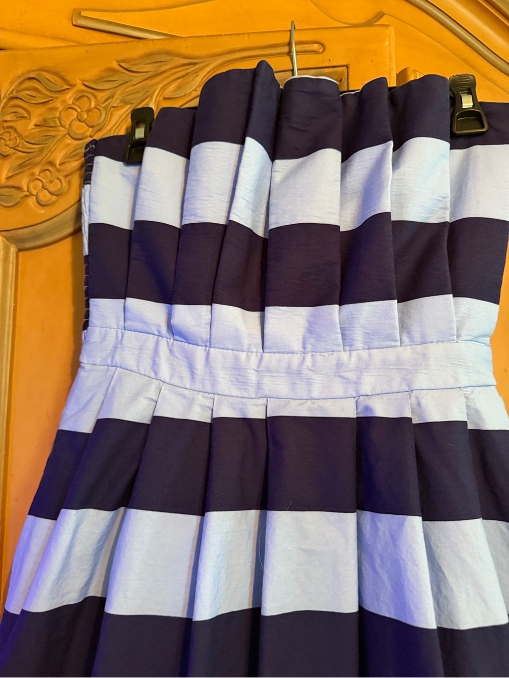 entro Navy and Light Blue Striped Strapless nautical wedding guest Midi Dress - Picture 4 of 11